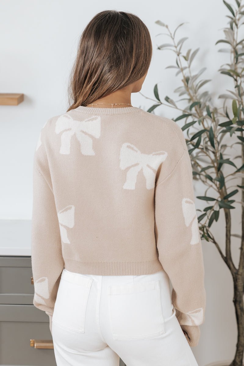 Elizabeth Beige Bow Ribbon Sweater - Magnolia Boutique