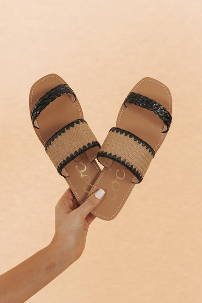 Ella Black Threaded Slide Sandals - FINAL SALE - Magnolia Boutique