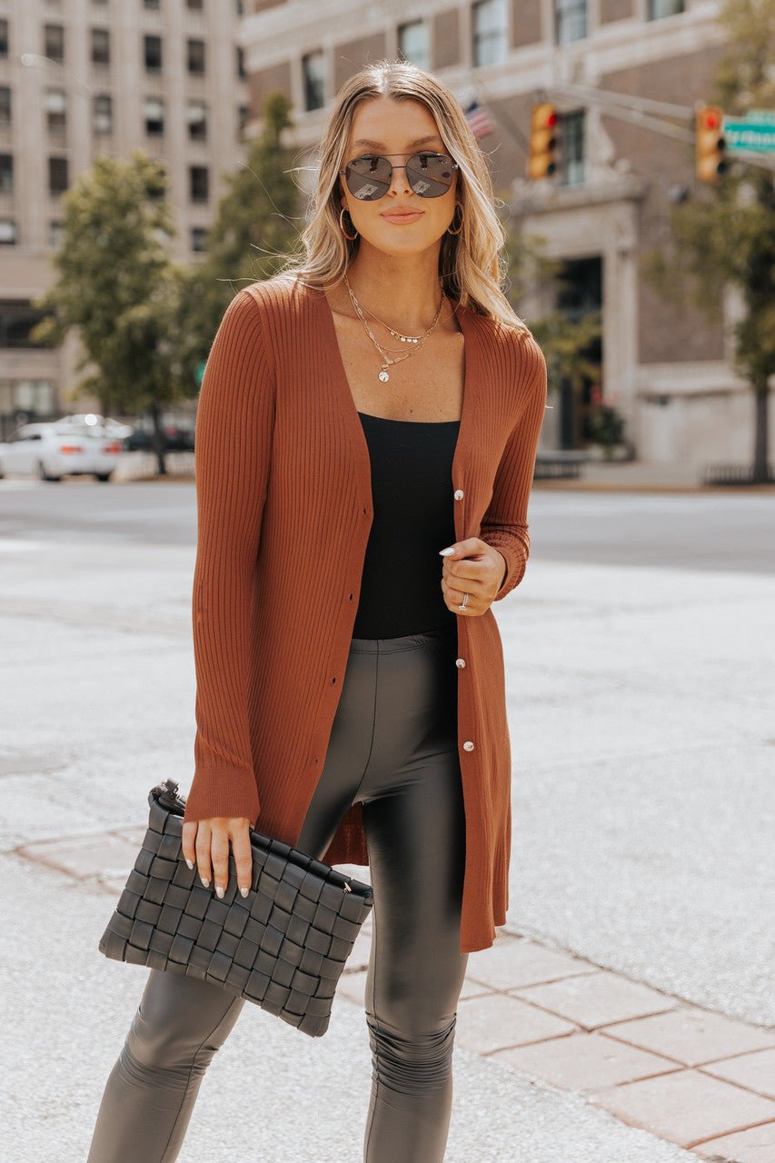 Everyday Basic Brown Ribbed Longline Cardigan - Magnolia Boutique