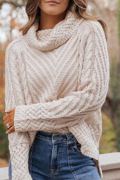 Everyday Neutral Cable Knit Turtleneck Sweater - Magnolia Boutique