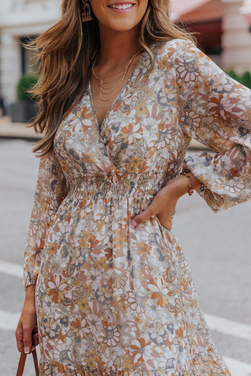 Flowery long sleeve clearance dress