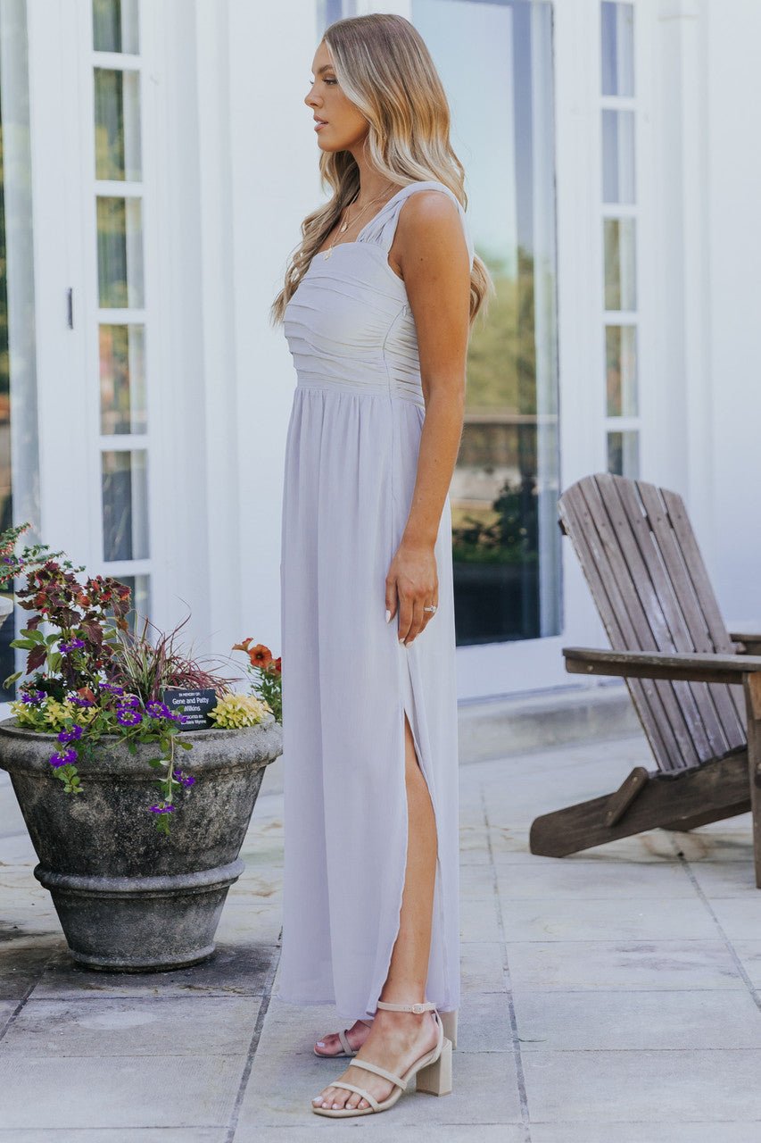Fallon Misty Grey One Shoulder Pleated Maxi Dress - FINAL SALE - Magnolia Boutique