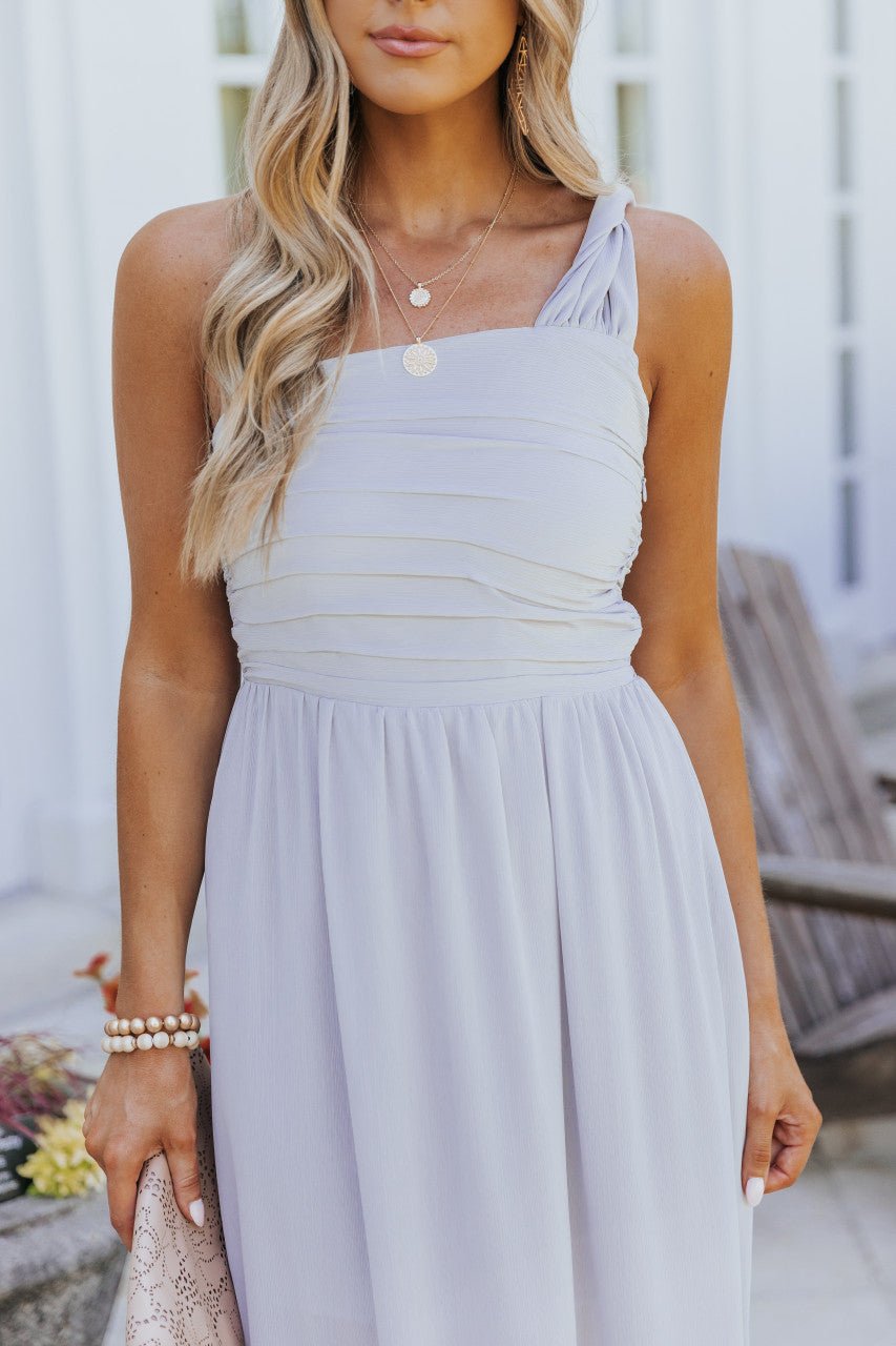 Fallon Misty Grey One Shoulder Pleated Maxi Dress - FINAL SALE - Magnolia Boutique