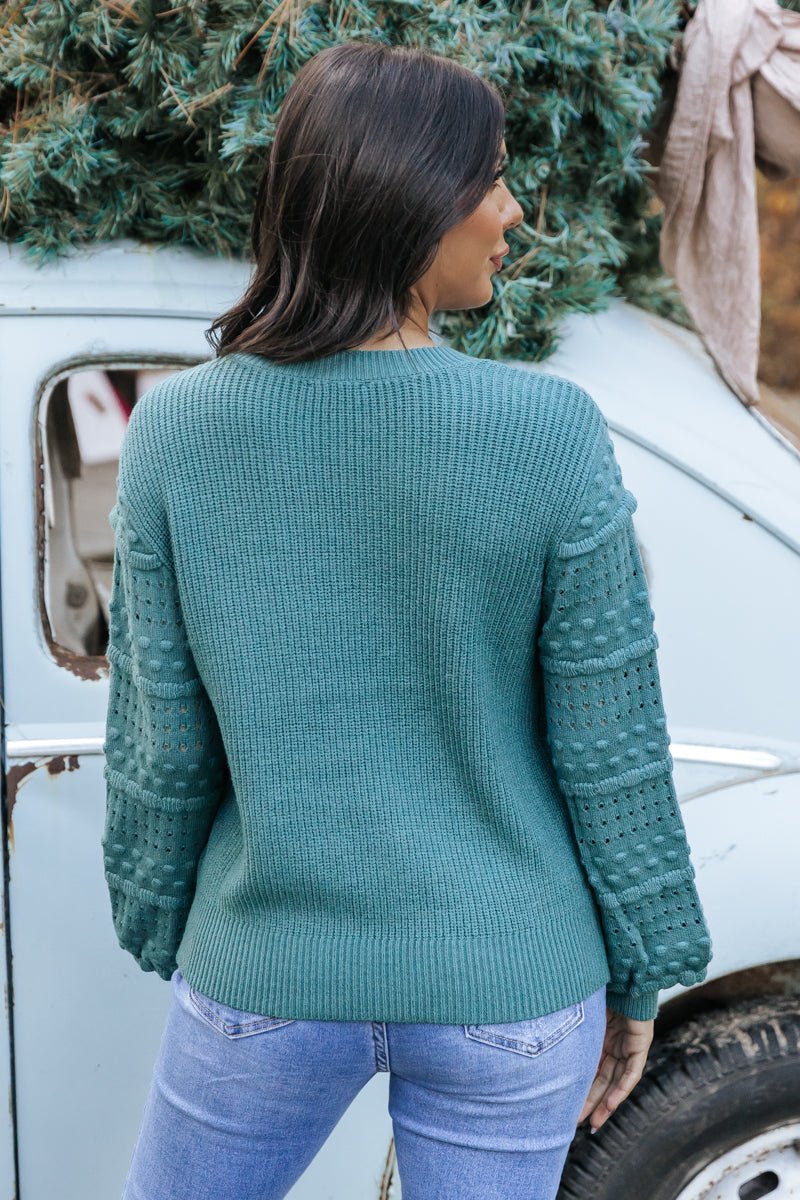 Feliz Navidad Textured Long Sleeve Sweater - Green - Magnolia Boutique