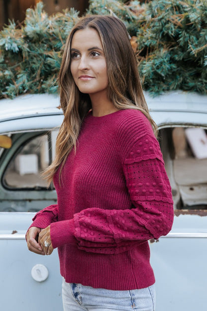 Feliz Navidad Textured Long Sleeve Sweater - Red - Magnolia Boutique