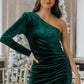 Festive Green Velvet One Shoulder Mini Dress - FINAL SALE - Magnolia Boutique