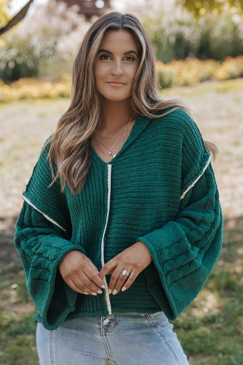 Forest Green Chenille Hooded Pullover Sweater - Magnolia Boutique