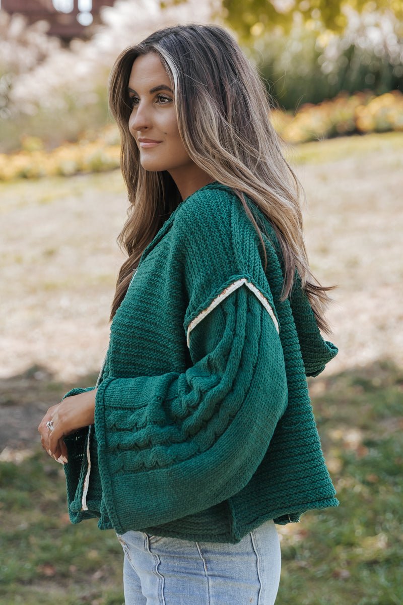 Forest Green Chenille Hooded Pullover Sweater - Magnolia Boutique