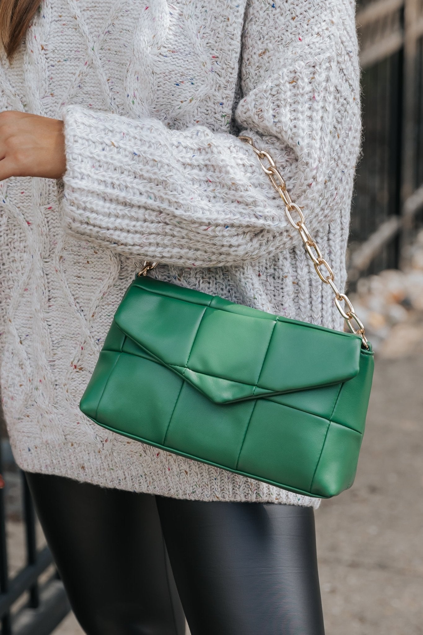 Forest Green Claudine Vegan Leather Quilted Crossbody - Magnolia Boutique