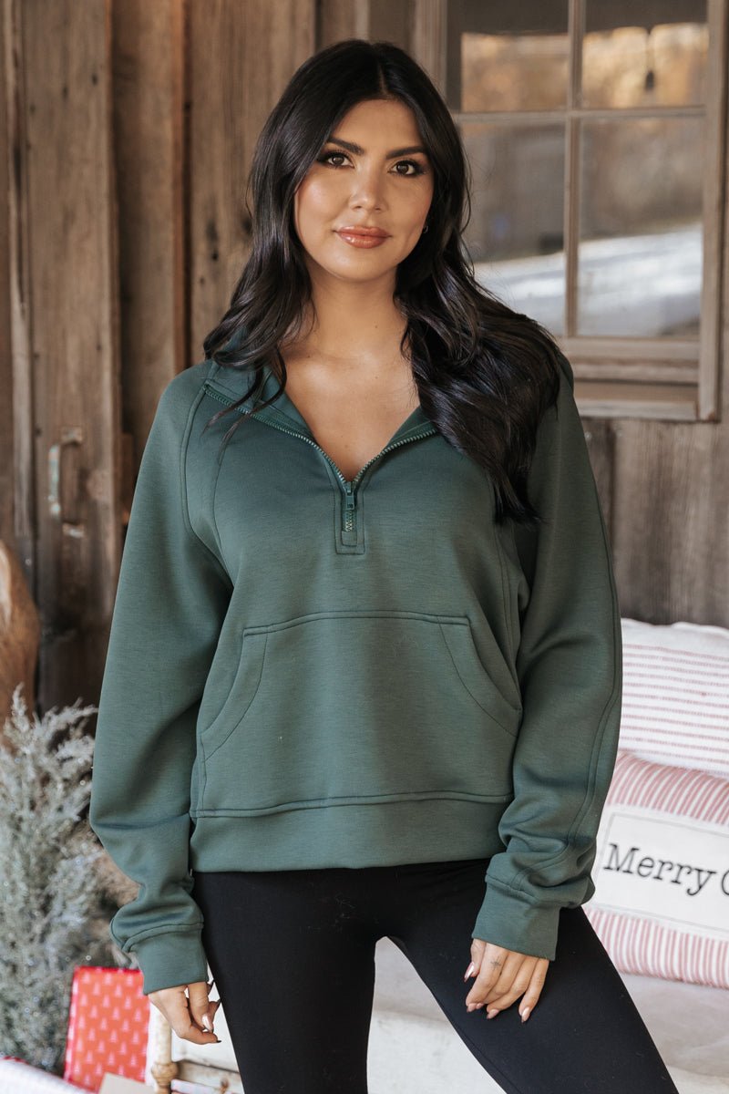 Forest Green Half Zip Up Hoodie Pullover - Magnolia Boutique