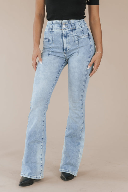 Free People cord high-waisted flare jeans in tan