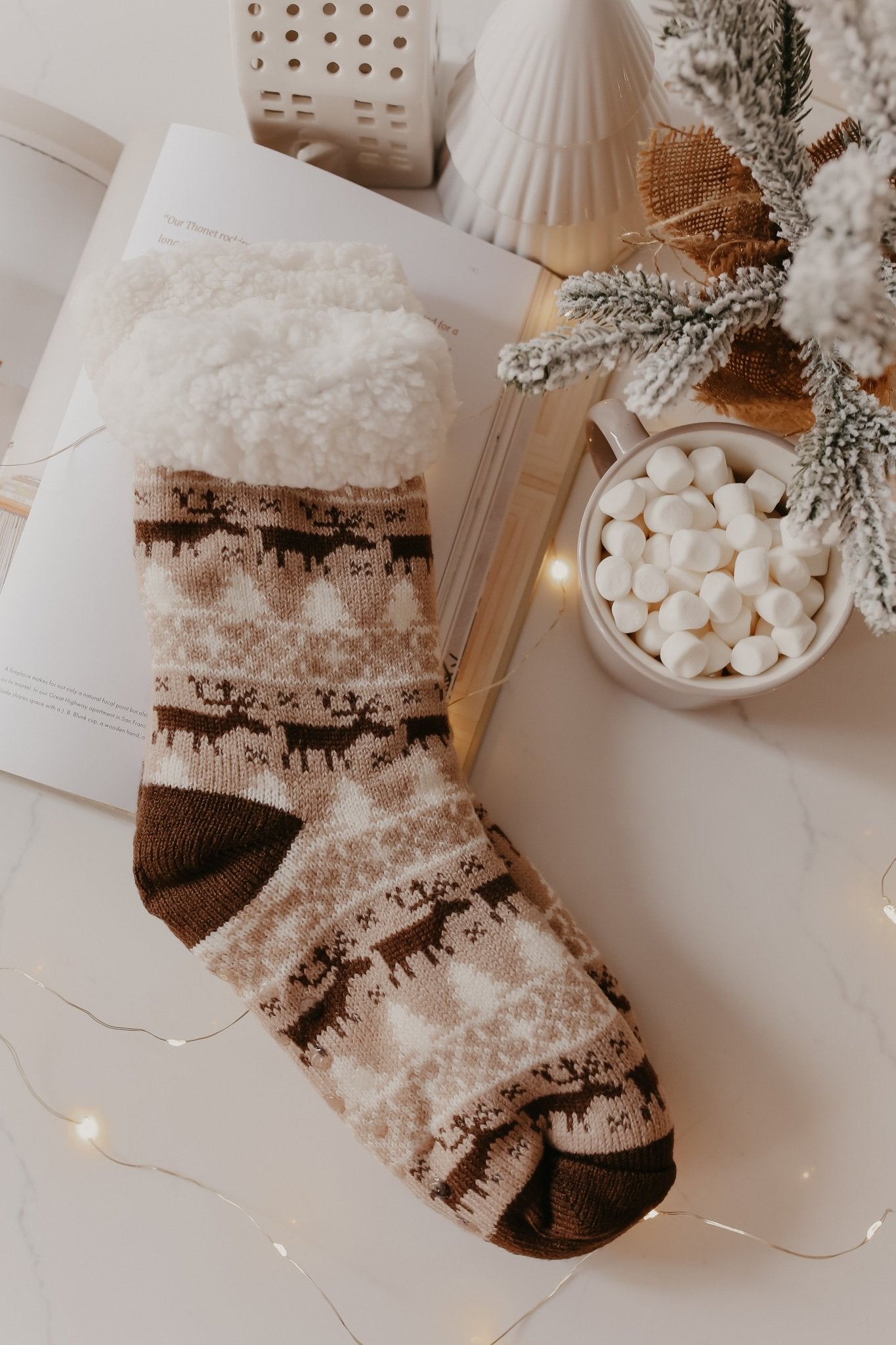 Fuzzy Fleece Brown Nordic Christmas Socks - Magnolia Boutique