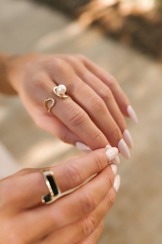 Gold Asymmetrical Pearl Charm Ring - Magnolia Boutique