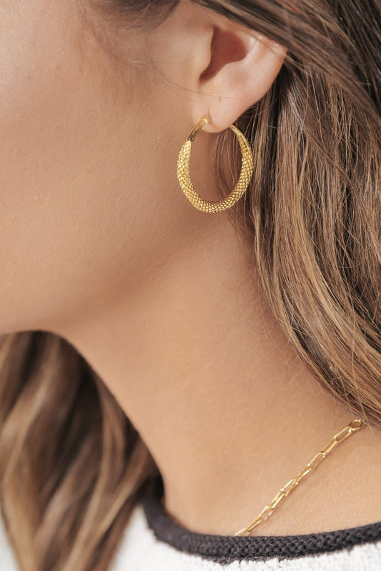 Gold Dipped Textured Hoop Earrings - Magnolia Boutique