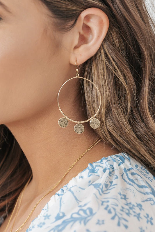 Gold Hammered Coin Dangle Earrings - Magnolia Boutique