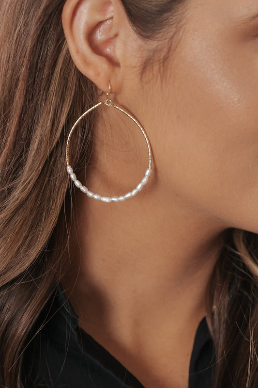 Gold Pearl Beaded Dangle Hoop Earrings - Magnolia Boutique