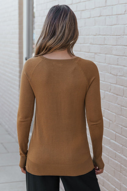 Golden Brown Long Sleeve Ribbed Sweater - Magnolia Boutique