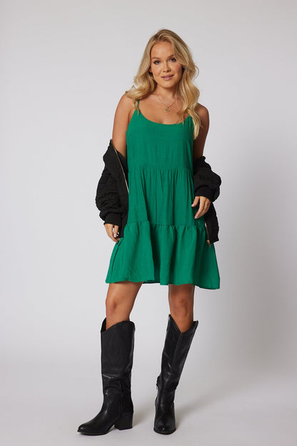 Green Cami Tiered Mini Dress - Magnolia Boutique
