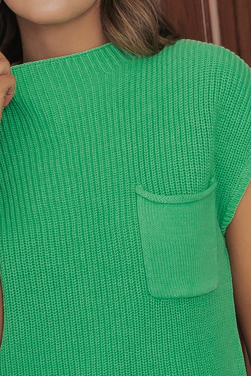 Green Cotton Mock Neck Sweater - Magnolia Boutique