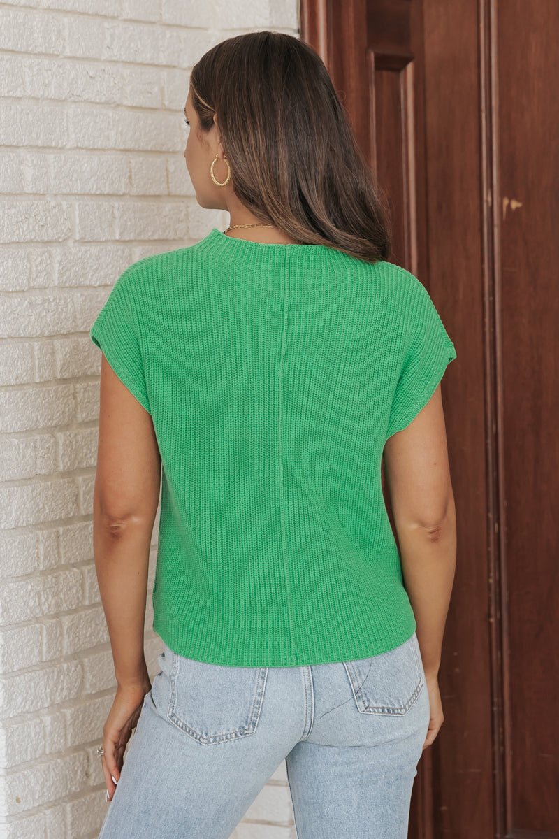 Green Cotton Mock Neck Sweater - Magnolia Boutique