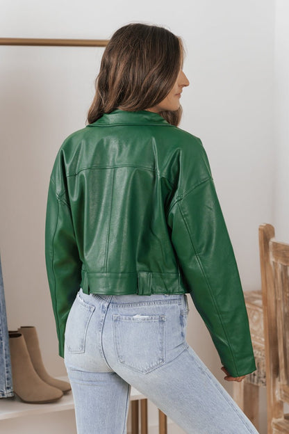 Green Faux Leather Moto Jacket - Magnolia Boutique