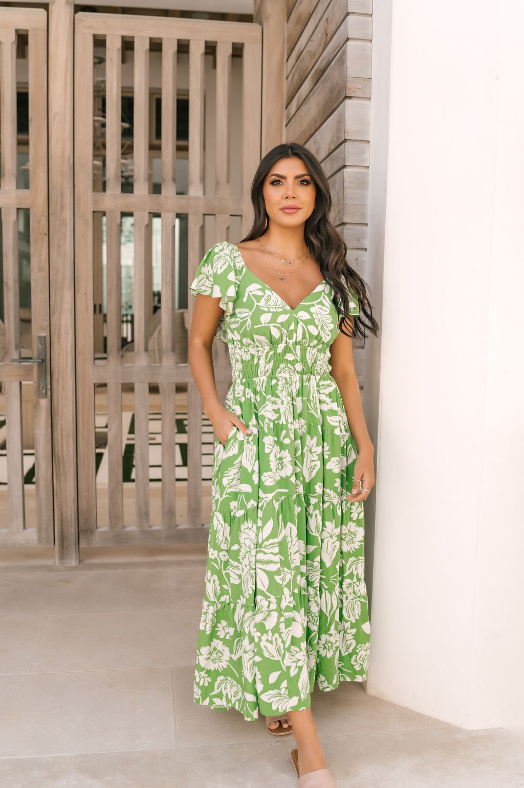 Green Floral Print Tiered Maxi Dress - Magnolia Boutique