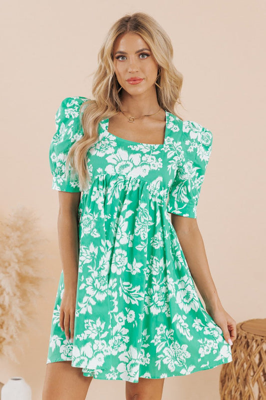 Green Floral Printed Mini Dress - FINAL SALE - Magnolia Boutique