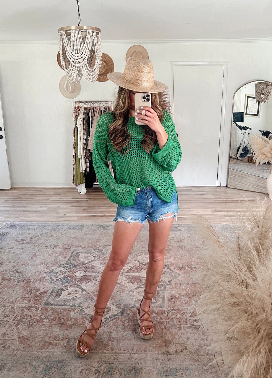 Green Long Sleeve Cover Up Top - FINAL SALE - Magnolia Boutique