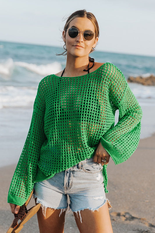Green Long Sleeve Cover Up Top - FINAL SALE - Magnolia Boutique