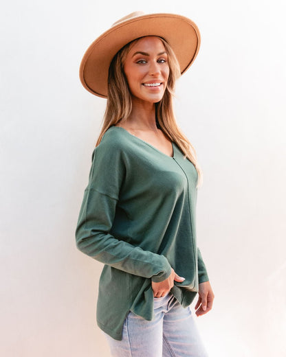 Green Long Sleeve Seam Detail Top - Magnolia Boutique