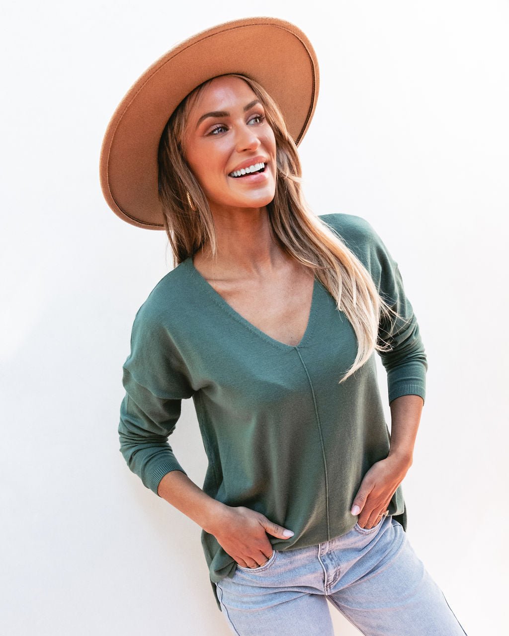 Green Long Sleeve Seam Detail Top - Magnolia Boutique