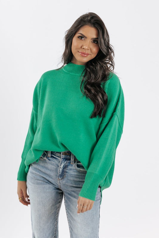 Green Mock Neck Pullover Sweater - Magnolia Boutique