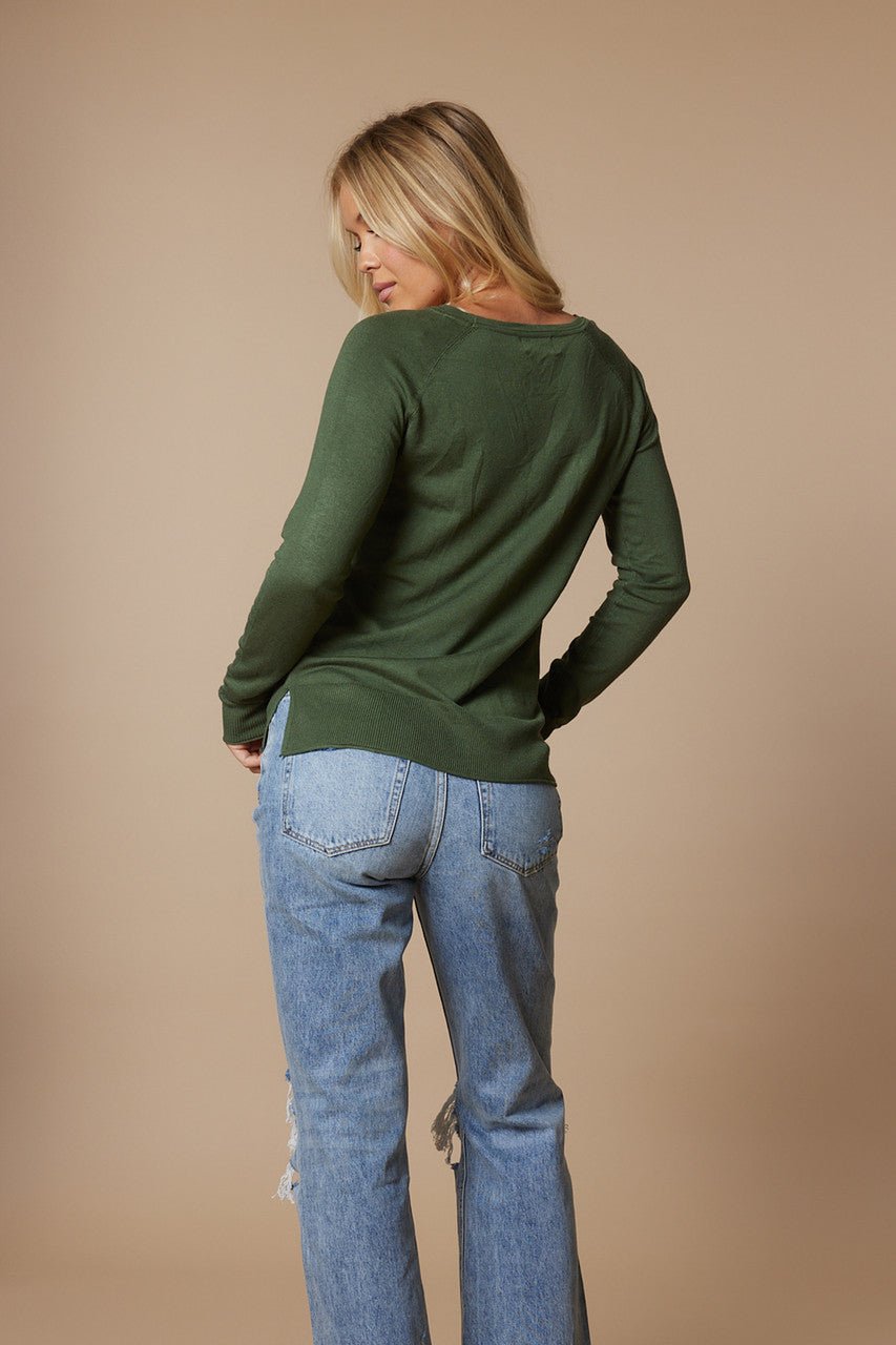 Green Raglan Sleeve Ribbed Sweater Top | Pre Order - Magnolia Boutique