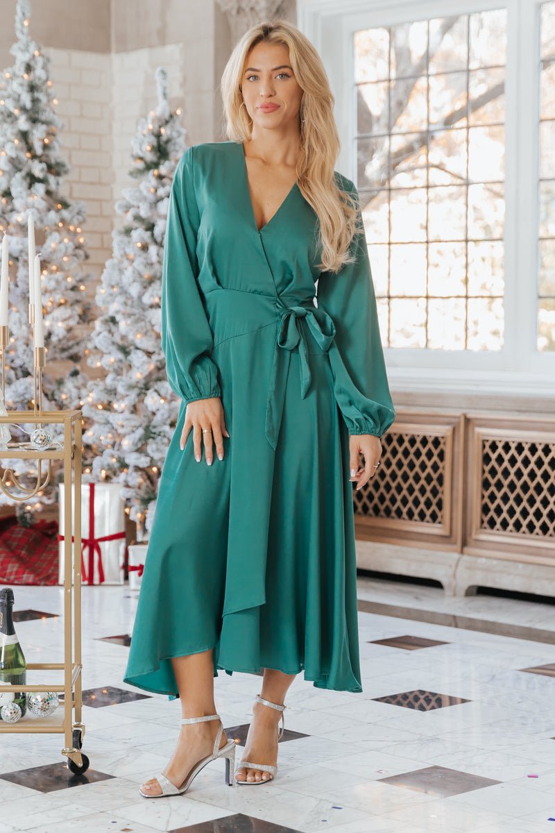 Green Satin Wrap Maxi Dress | Magnolia Boutique