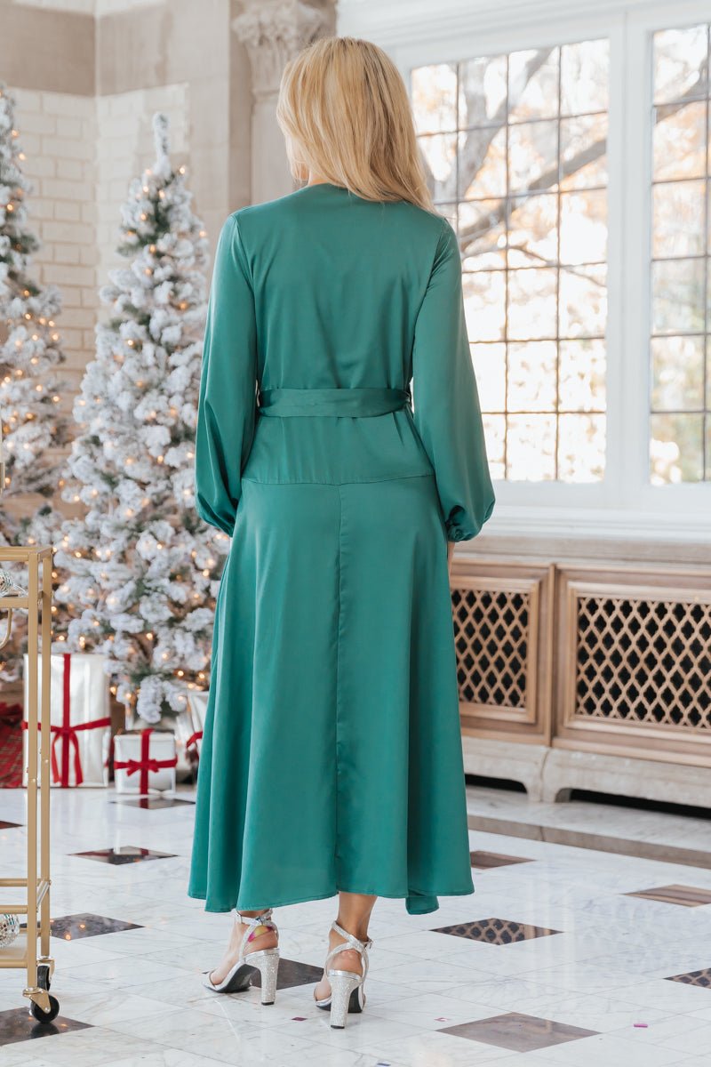 Green Satin Wrap Maxi Dress - Magnolia Boutique