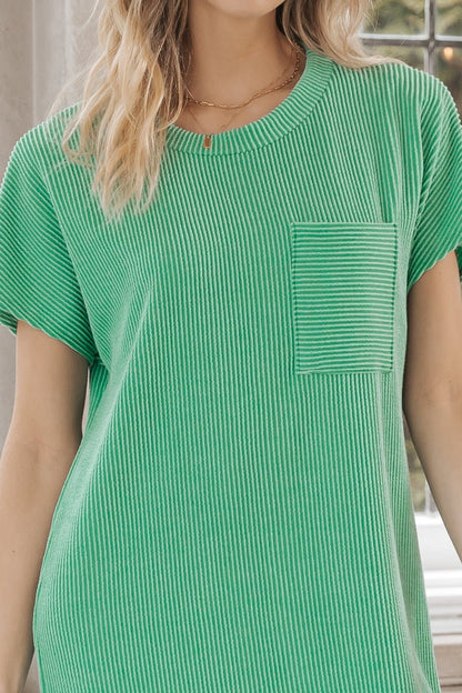 Green Short Sleeve Ribbed Mini Dress - Magnolia Boutique