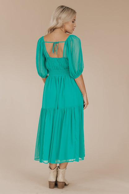 Green Smocked Chiffon Midi Dress - Magnolia Boutique