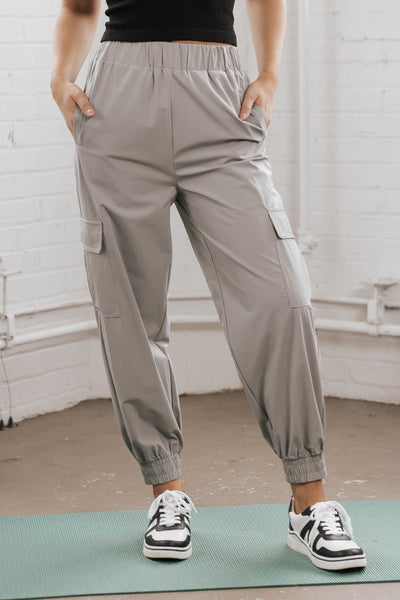 Grey High Waisted Cargo Joggers