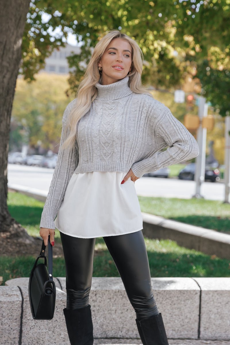 Grey Layered Turtleneck Sweater Top | Magnolia Boutique