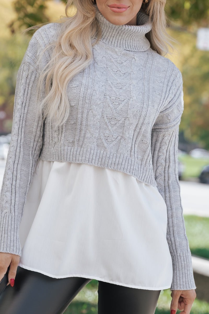 Grey Layered Turtleneck Sweater Top - FINAL SALE