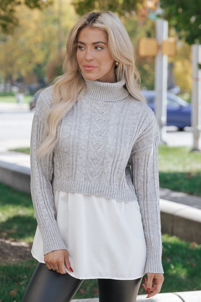 Grey Layered Turtleneck Sweater Top