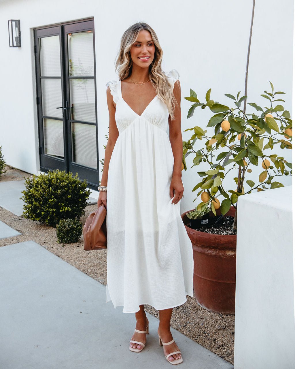 Happily Ever After White V Neck Midi Dress - Magnolia Boutique