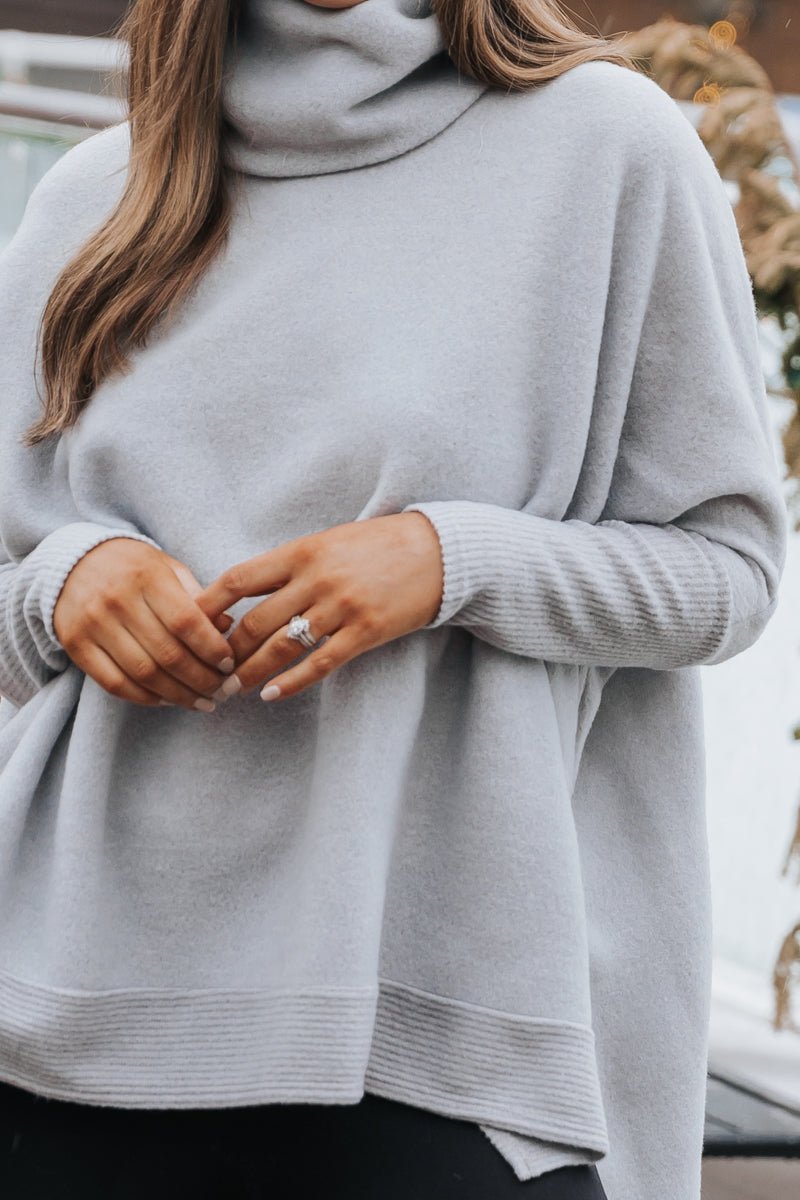 Heather Grey Brushed Knit Cowl Turtleneck Sweater - FINAL SALE