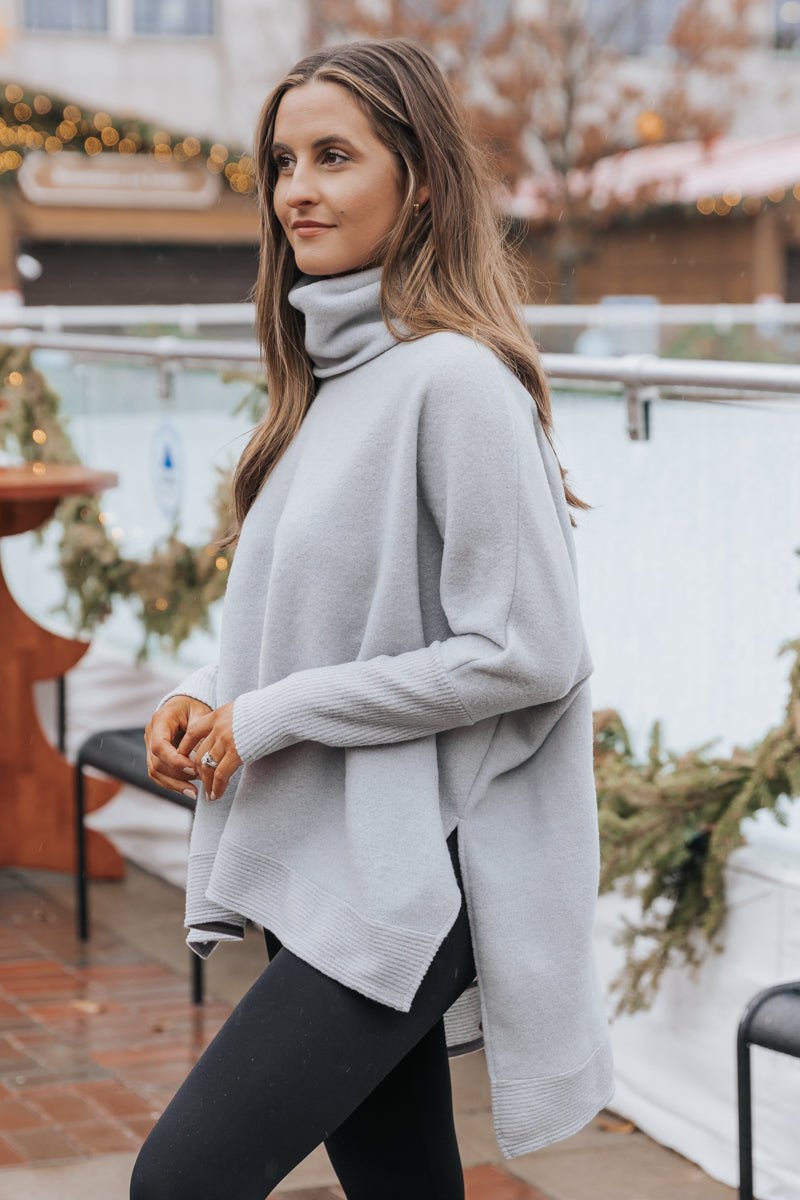 Heather Grey Brushed Knit Cowl Turtleneck Sweater - Magnolia Boutique