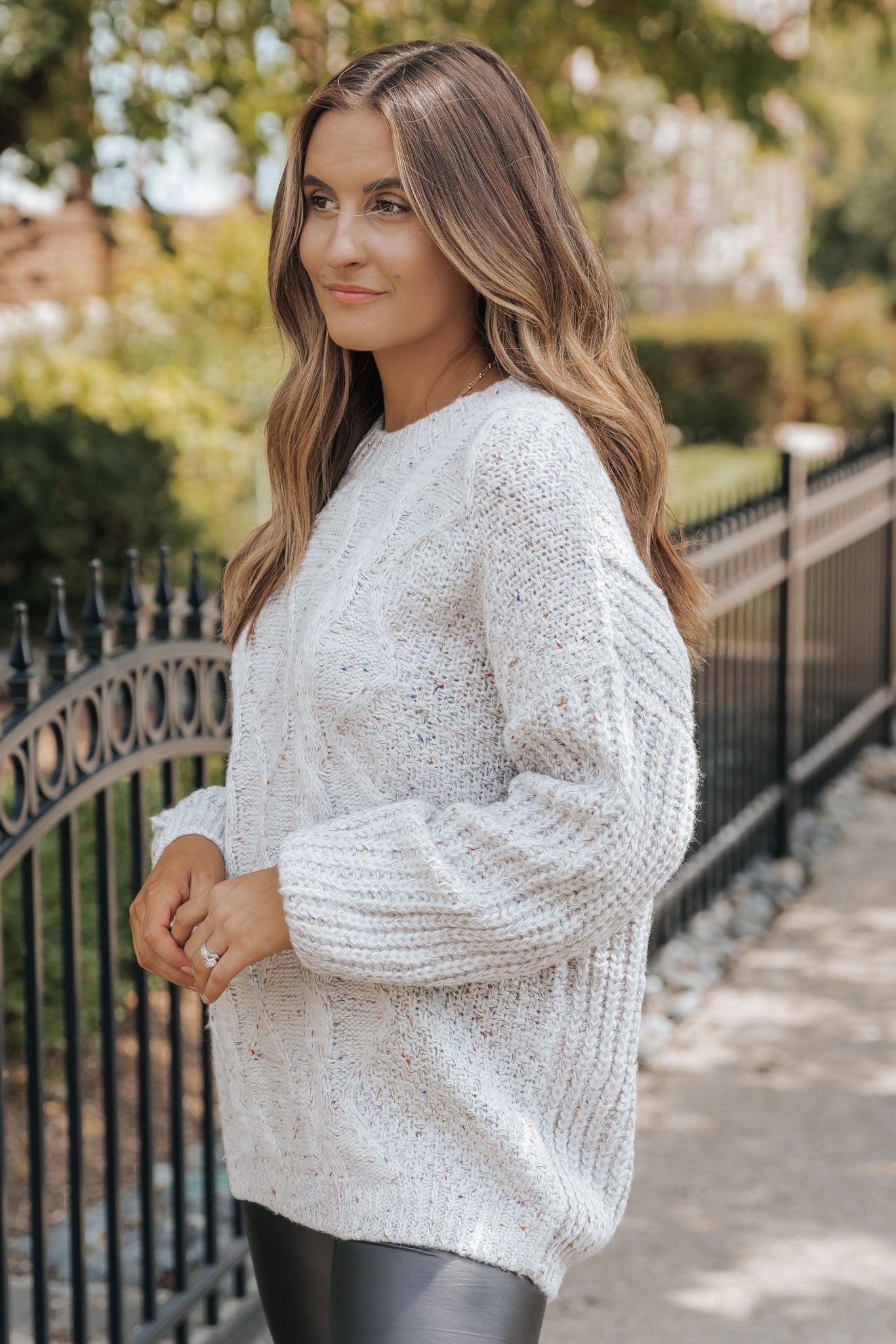 Heather Grey Confetti Cable Knit Sweater - Magnolia Boutique