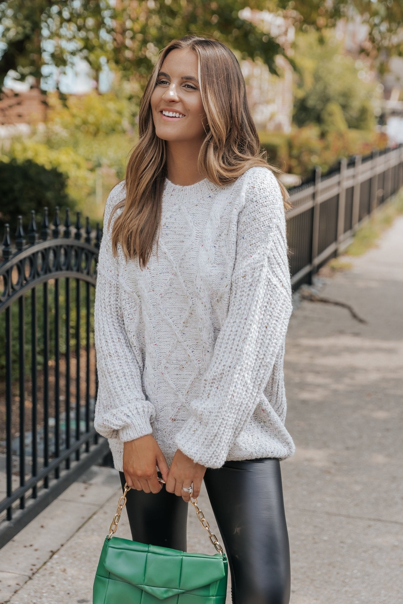 Heather Grey Confetti Cable Knit Sweater - Magnolia Boutique