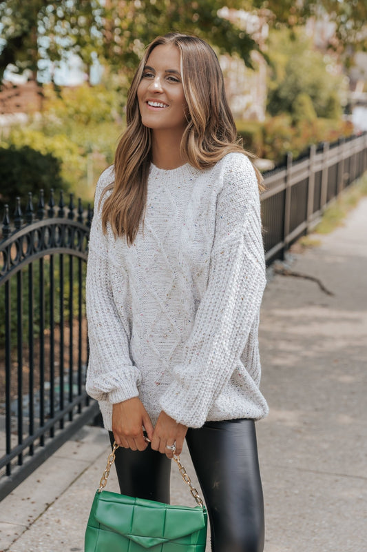 Heather Grey Confetti Cable Knit Sweater - Magnolia Boutique