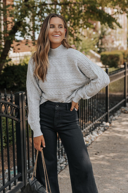 Heather Grey Dolman Sleeve Cable Knit Sweater - Magnolia Boutique