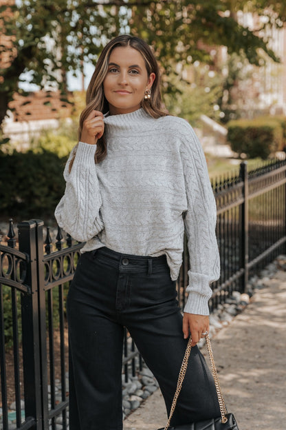 Heather Grey Dolman Sleeve Cable Knit Sweater - Magnolia Boutique