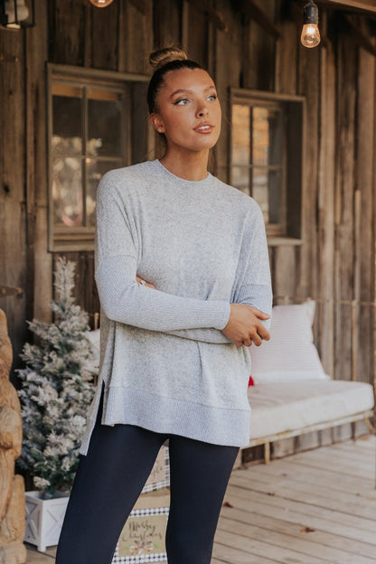 Heather Grey Long Sleeve Brushed Knit Top - FINAL SALE - Magnolia Boutique